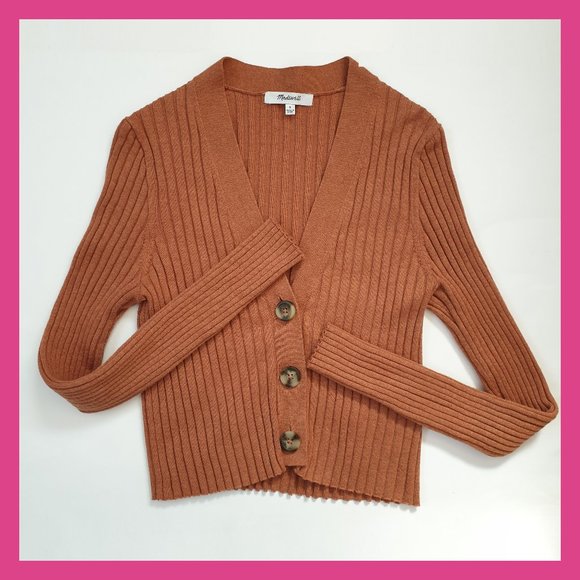 Madewell Sweaters - Madewell Brenville Cropped Cardigan Ribbed Knit Sweater Heather Caravan Wool - S